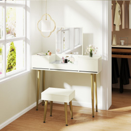 Ensemble coiffeuse tabouret HAILEY blanc