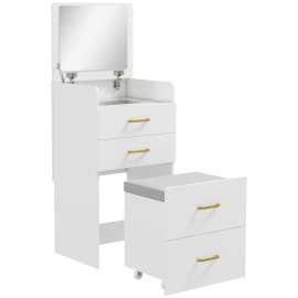 Coiffeuse multi-rangement avec tabouret ZOEY blanche