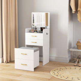 Coiffeuse multi-rangement avec tabouret ZOEY blanche