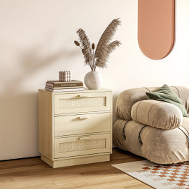 Chiffonnier 3 tiroirs rotin SAVANNAH effet bois clair