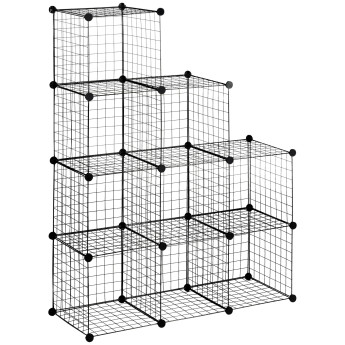 Etagères de rangement empilables 9 cubes AXEL métal noir