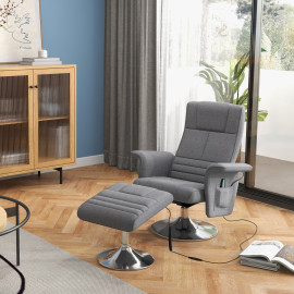 Fauteuil relax massant inclinable avec repose-pied GRAYSON gris