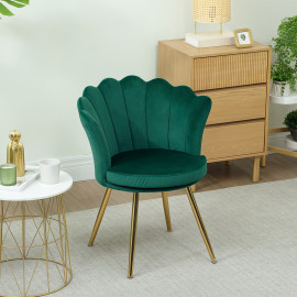 Chaise design coquillage LITTA velours bleu