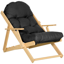 Fauteuil de jardin pliable bois avec coussin NILS noir