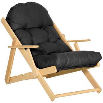 Fauteuil de jardin pliable bois avec coussin NILS noir