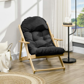Fauteuil de jardin pliable bois avec coussin NILS noir