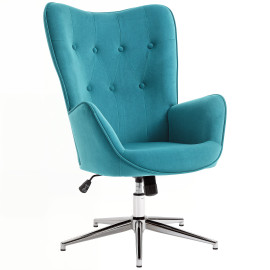 Fauteuil design effet capitonné LESTER velours bleu