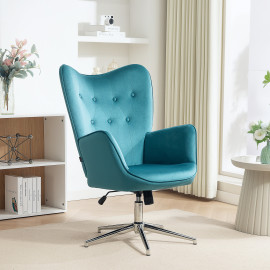 Fauteuil design effet capitonné LESTER velours bleu