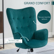 Fauteuil design effet capitonné LESTER velours bleu