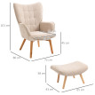 Fauteuil à oreilles et repose-pieds LEONIE velours beige