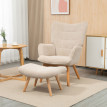 Fauteuil à oreilles et repose-pieds LEONIE velours beige