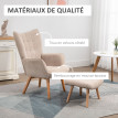 Fauteuil à oreilles et repose-pieds LEONIE velours beige