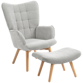 Fauteuil à oreilles et repose-pieds ANNIE velours gris