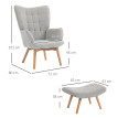 Fauteuil à oreilles et repose-pieds ANNIE velours gris