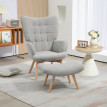 Fauteuil à oreilles et repose-pieds ANNIE velours gris