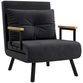 Fauteuil convertible 3 en 1 MINA velours noir et bois
