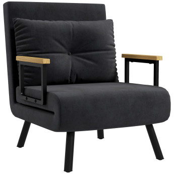 Fauteuil convertible 3 en 1 MINA velours noir et bois