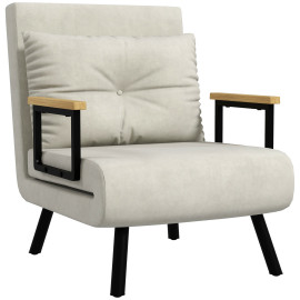 Fauteuil convertible 3 en 1 MIRA velours crème et bois