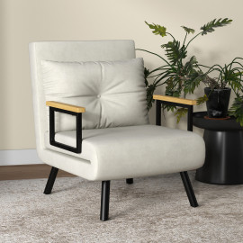 Fauteuil convertible 3 en 1 MIRA velours crème et bois