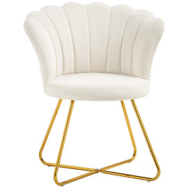 Fauteuil design coquillage BIANCA velours blanc crème