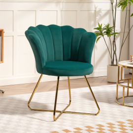 Fauteuil design coquillage BLANCA velours vert émeraude