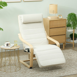 Fauteuil de salon massant chauffant RILEY crème et bois