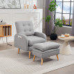 Fauteuil et repose-pieds design nordique BOLDY effet lin gris clair