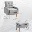 Fauteuil et repose-pieds design nordique BOLDY effet lin gris clair