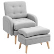 Fauteuil et repose-pieds design nordique BOLDY effet lin gris clair