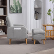 Fauteuil et repose-pieds design nordique BOLDY effet lin gris clair