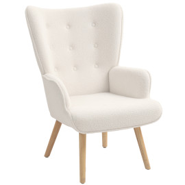 Fauteuil à oreilles effet laine bouclée CARLO beige clair