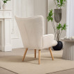 Fauteuil à oreilles effet laine bouclée CARLO beige clair