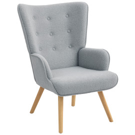 Fauteuil à oreilles effet laine bouclée CARLA gris clair