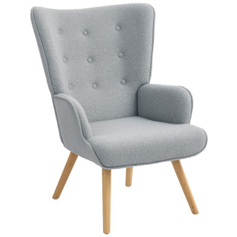 Fauteuil à oreilles effet laine bouclée CARLA gris clair