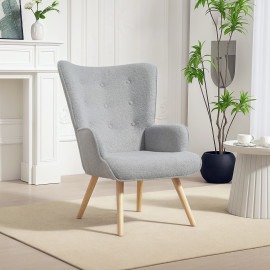 Fauteuil à oreilles effet laine bouclée CARLA gris clair