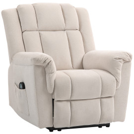 Fauteuil massant repose-pieds CAMELIA velours chenille beige