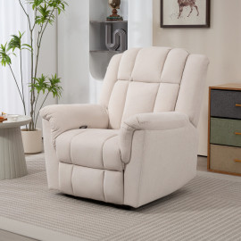 Fauteuil massant repose-pieds CAMELIA velours chenille beige