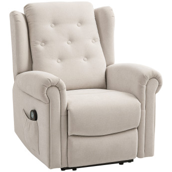 Fauteuil massant chauffant inclinable GUILIO aspect lin beige