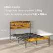 Lit double industriel 140 x 190 cm MARCELLO aspect bois vieilli