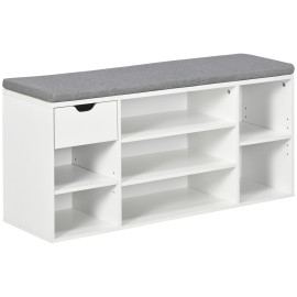 Banc à chaussures avec coussin LIZZO gris et blanc
