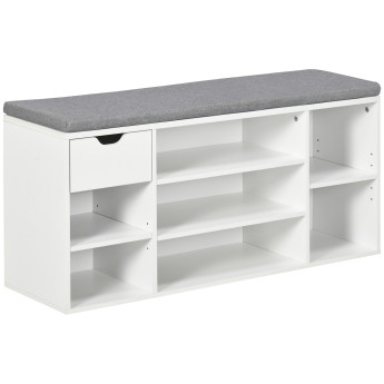 Banc à chaussures avec coussin LIZZO gris et blanc