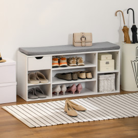 Banc à chaussures avec coussin LIZZO gris et blanc