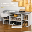 Banc à chaussures avec coussin LIZZO gris et blanc
