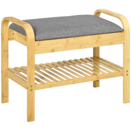 Banc à chaussures AMILA bambou et gris
