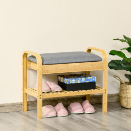 Banc à chaussures AMILA bambou et gris