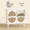 Meuble à chaussures 4 portes rotin VALERIA aspect bois blanc