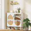 Meuble à chaussures 4 portes rotin VALERIA aspect bois blanc