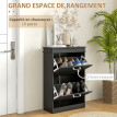 Meuble à chaussures 2 portes 2 étagères DIEGO poignées noir
