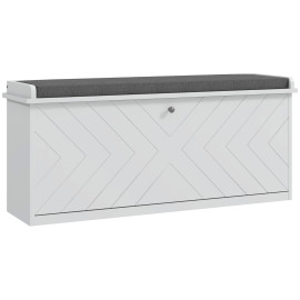 Banc à chaussures MARIANO chevrons blanc coussin gris