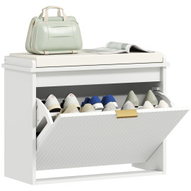 Banc à chaussures effet cannelé LUCIA blanc